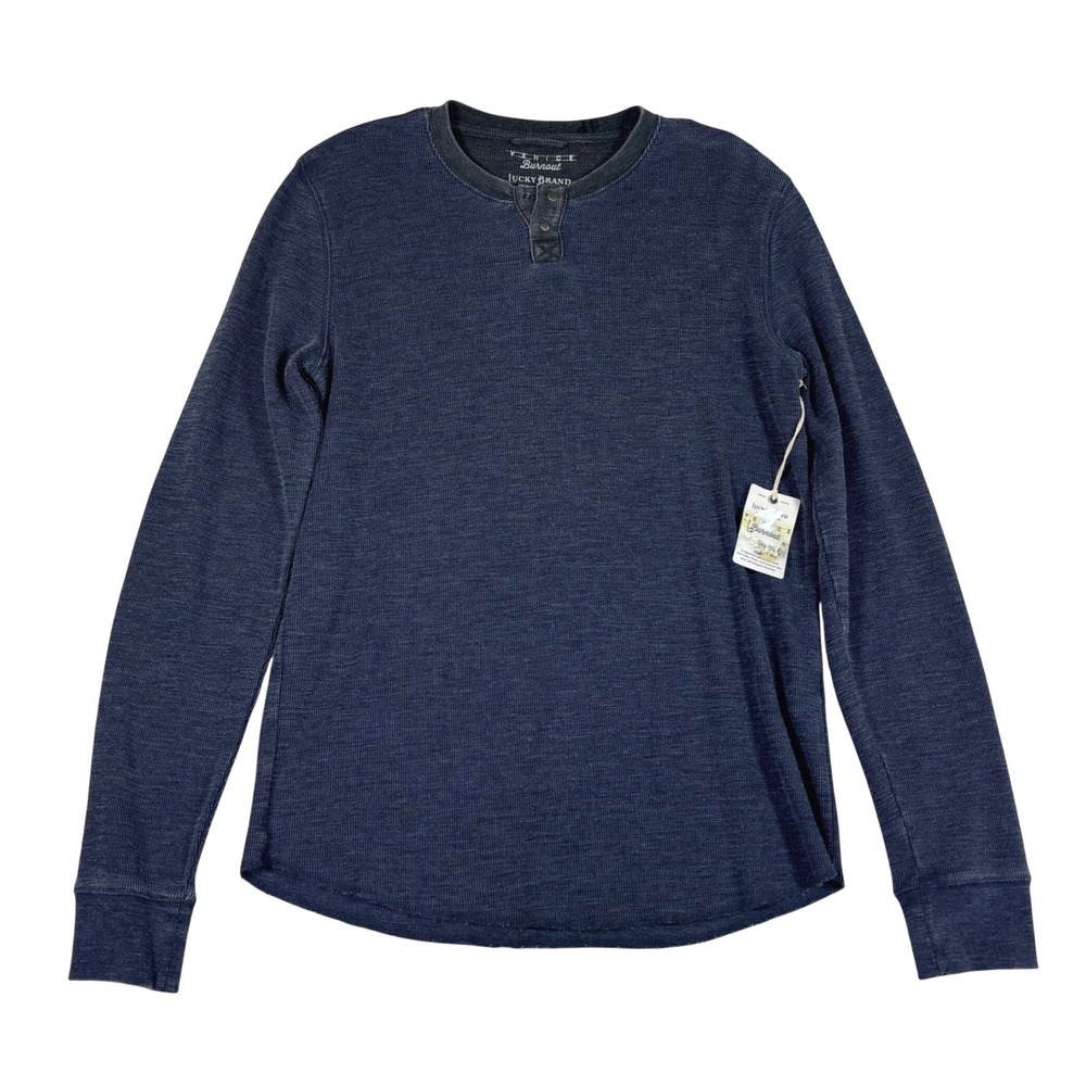 Lucky Brand Mens Venice Burnout Henley Shirt Navy Blue Long Sleeve Sz Small NWT